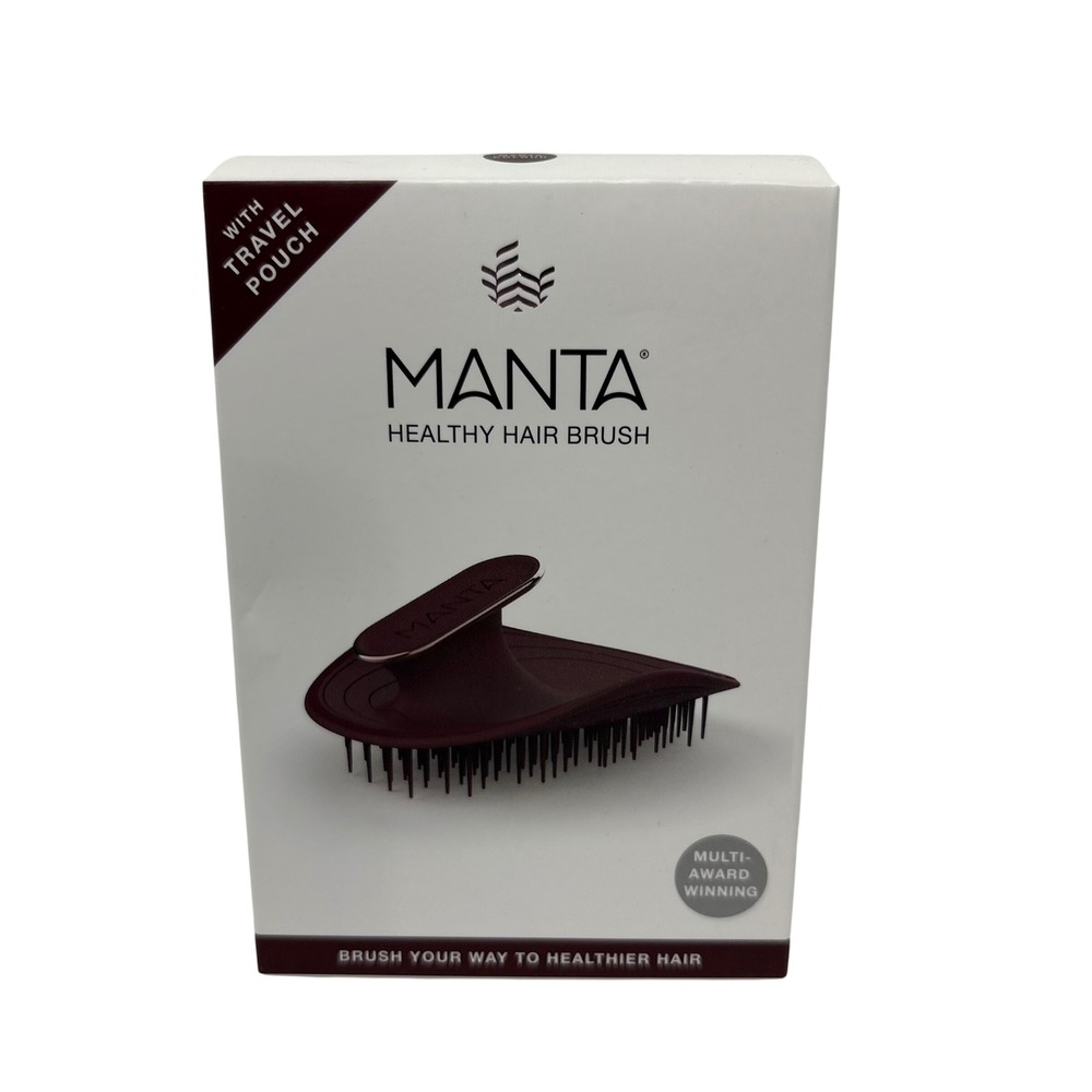 Manta Healthy Hair Brush Burgundy Flexible‎ Detangler with Travel Pouch New